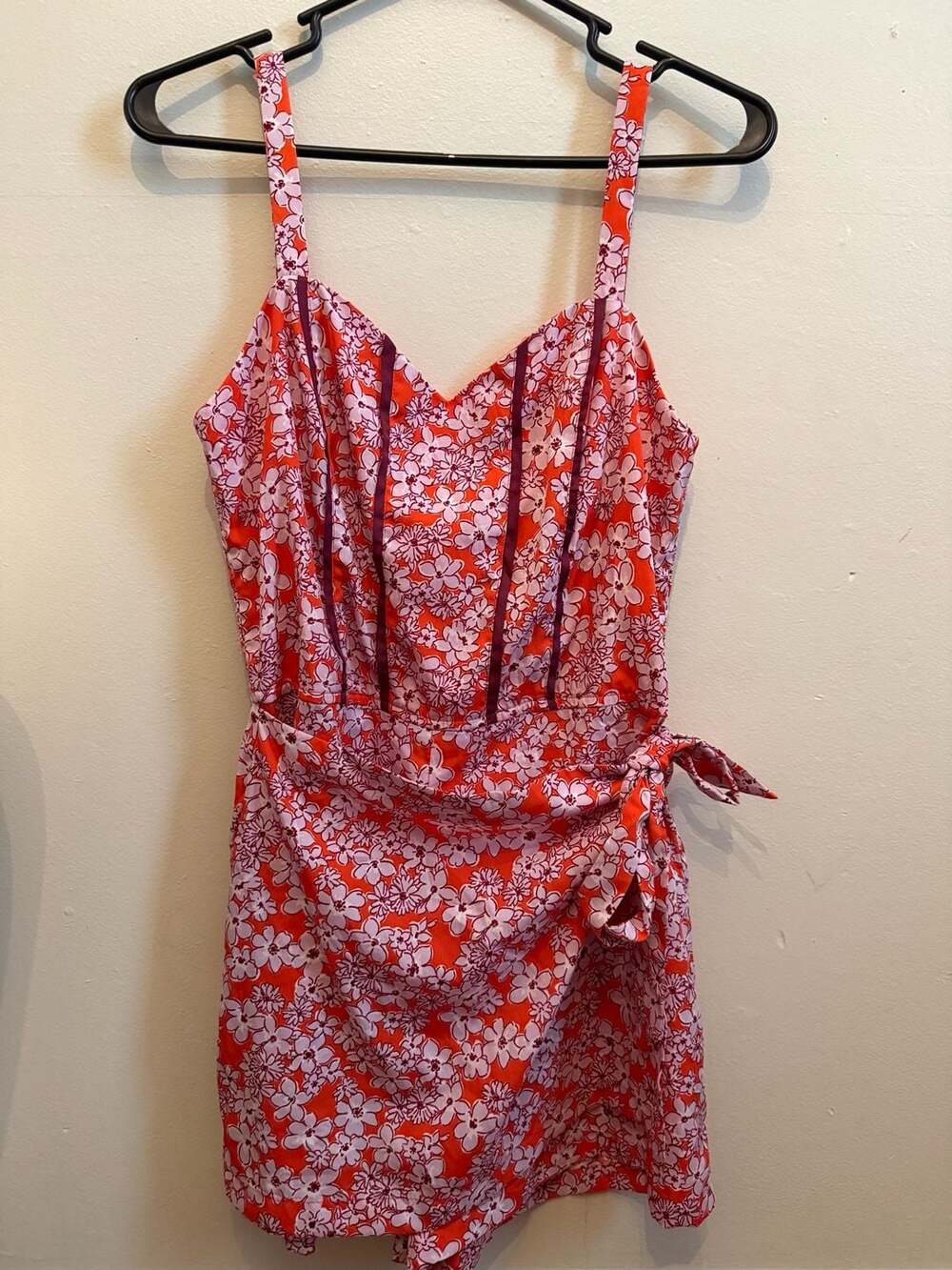 Land of the Free Floral Romper with Faux Wrap Skirt Overlay